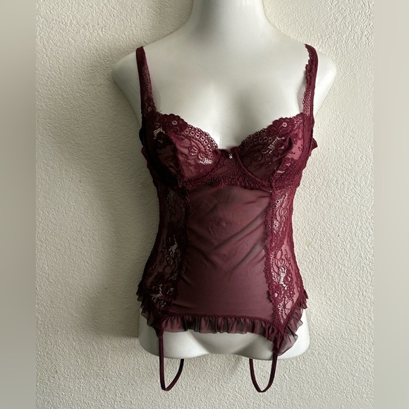 Rene Rofe Grand Finale  Ruffle Burgundy Lace M/L - Picture 2 of 14